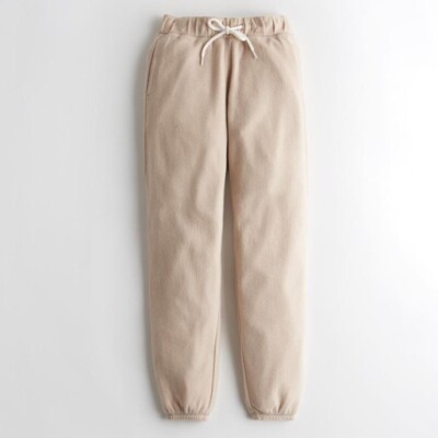 Cream sweatpants with white drawstring
