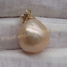 12-13mm Genuine Natural South Sea Pink Baroque Pearl Pendant 14K Yellow Gold