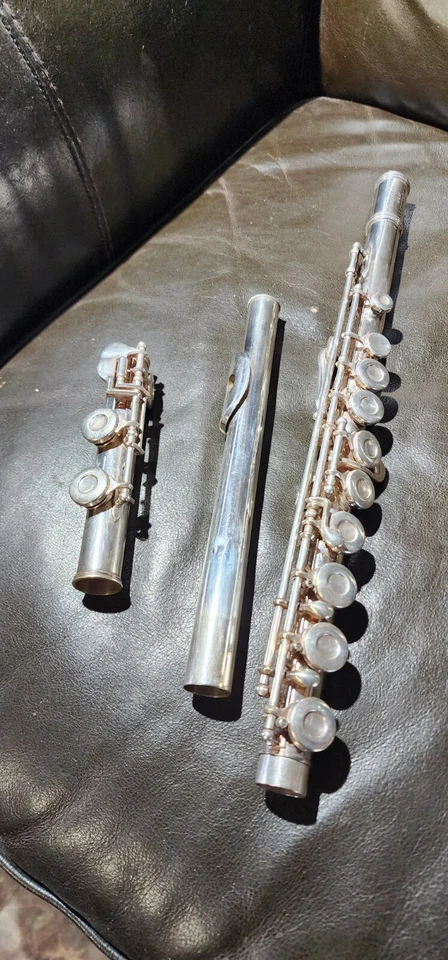 Flauta de plata de ley Communhardt M2S con estuche y palo de hisopo Foto 4 de 4