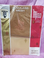 RARE Vintage 1950s Garter Stockings Mira Seamless Mesh SZ 9 Beige Nylon Sissy
