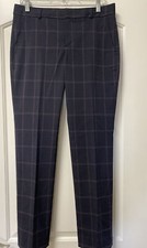 Banana Republic Navy Blue Plaid Ryan Dress Slim Ankle Pants Sz 6 Stretch Fabric