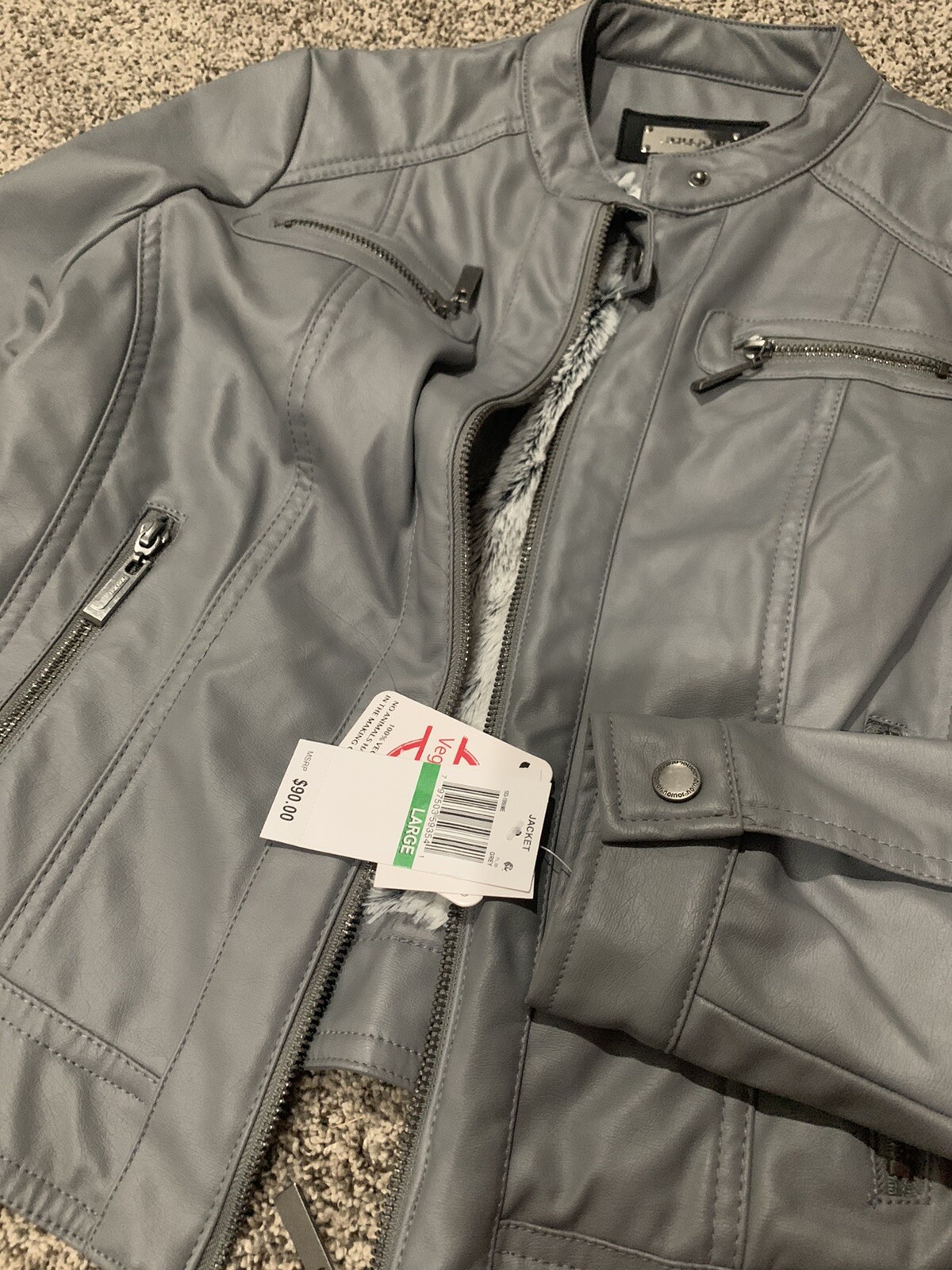 Jou Jou Women’s Gray Leather Jacket eBay