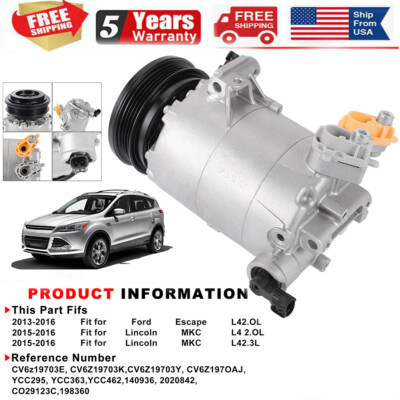 A/C AC Compressor w/Clutch for Ford Escape 2013-16 Lincoln MKC 15 16 (2.0,3.0L )