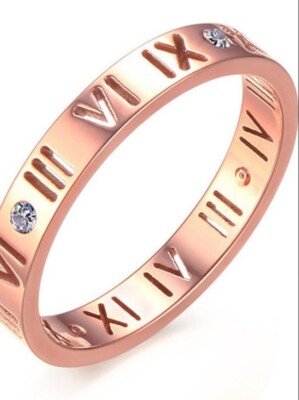 Trozk Fashion Stainless Steel CZ Roman Numeral Rose Gold Ring for Women Girls