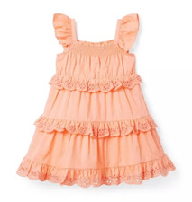 Janie and Jack 79 Eyelet Ruffle Dress in Peach Amber Size 2T