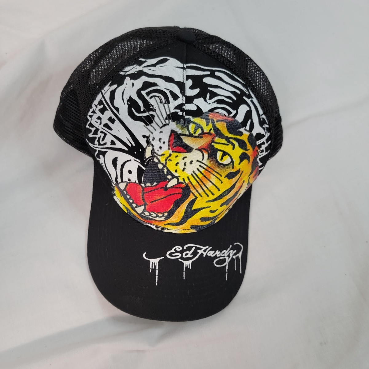 Vintage Ed Hardy Hat Tiger Mesh Trucker Cap Snapback Y2K Pre Owned