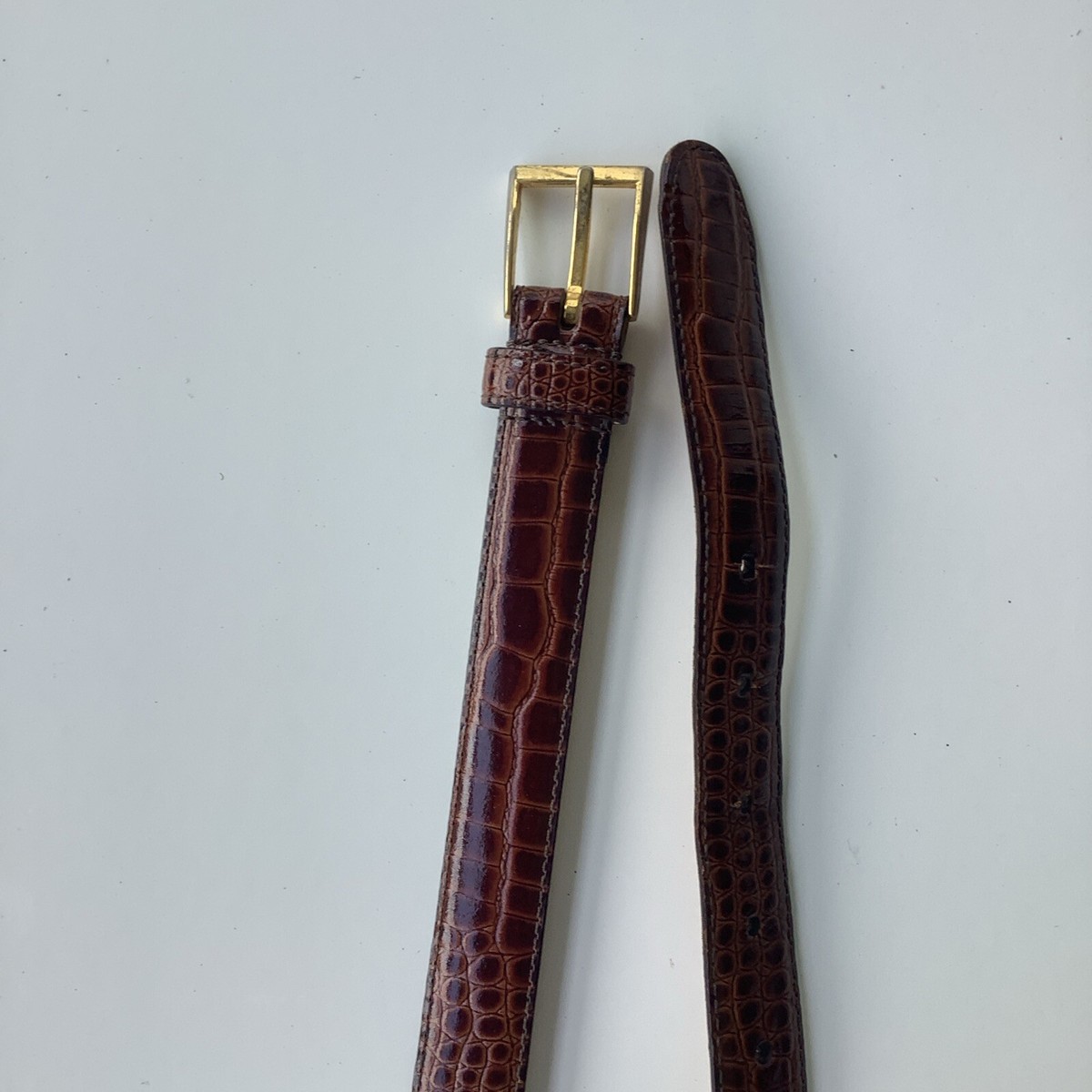 Unbranded Brown Belt Croc Skinny Embossed Italian Bonded  display picture 1