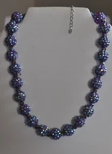 KIRKS FOLLY PURPLE SPARKLING BEAD NECKLACE W/ MATCHING EARRINGS IN SILVER TONE