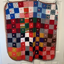 Vintage 40 X 40", 9 Patch Scrap Quilt, Handmade Tacked Single Pattern Backing