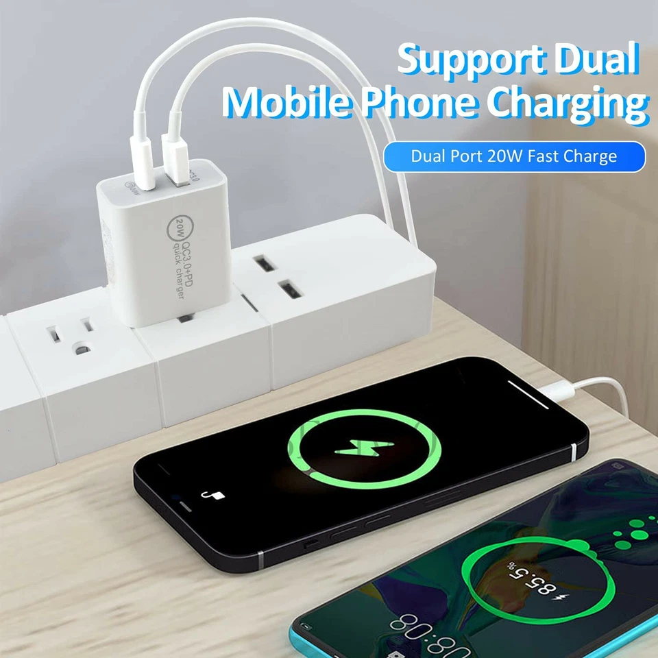 For Samsung Galaxy iPhone 15 Pro Plus 20W PD Fast Wall Charger Dual Type C Cable - Image 3 of 4