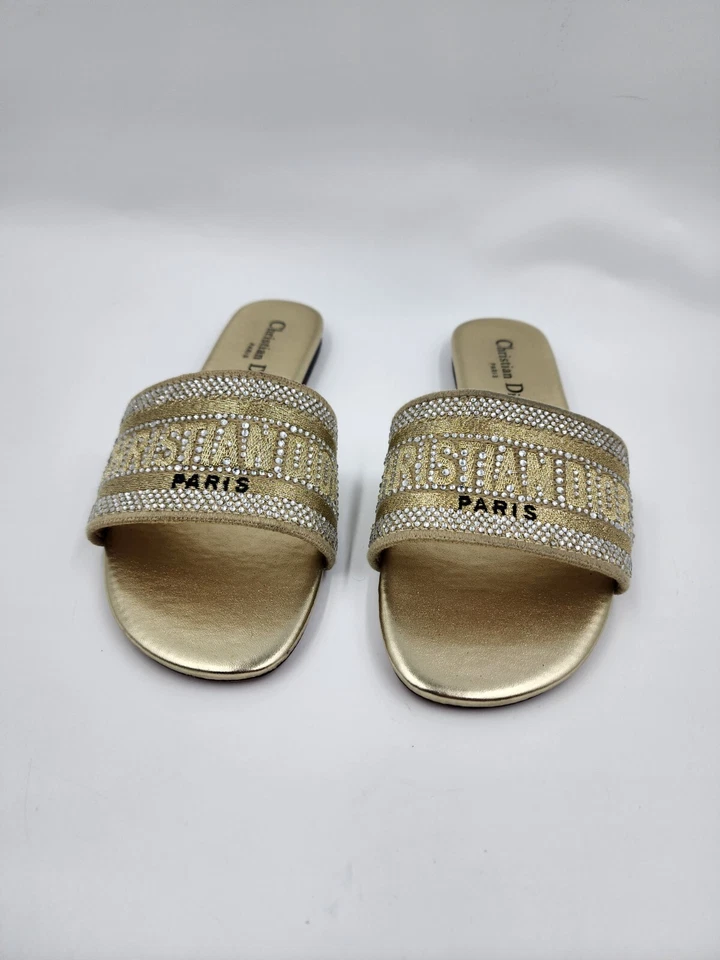 Sandalias Christian Dior Dway Tela Dorada Slides Zapatos Talla EU 39 US 8.5 Foto 4 de 4