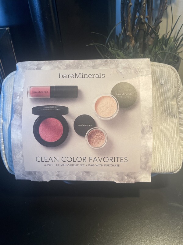 bareMinerals 4 Piece Clean Color Favorites Set and Makeup Bag, NEW