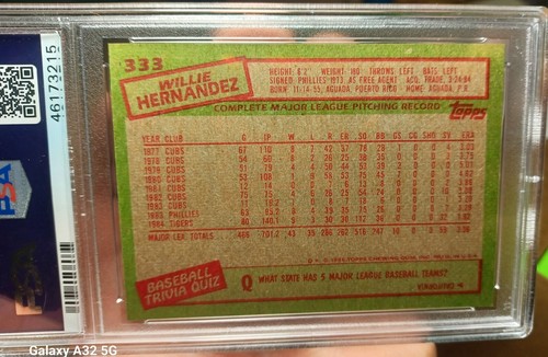 1985 TOPPS #333.WILLIE HERNANDEZ PSA MINT 9 / 1984 A.L. CY YOUNG & M.V.P. - Bild 4 von 8