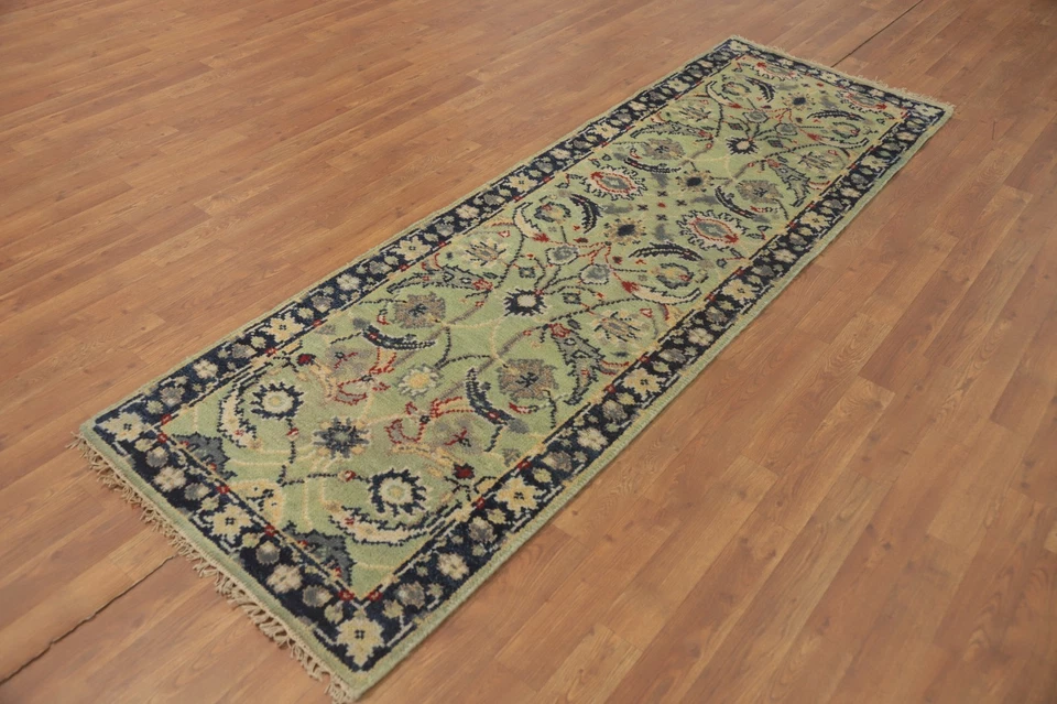 Tapete de corredor verde claro Oushak 8 pés 3x8 lã feito à mão tapete floral - Imagem 4 de 4