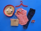 Vtg Barbie #967 Picnic Set, Partial Set - Hat, Basket & Japan Cork Shoes
