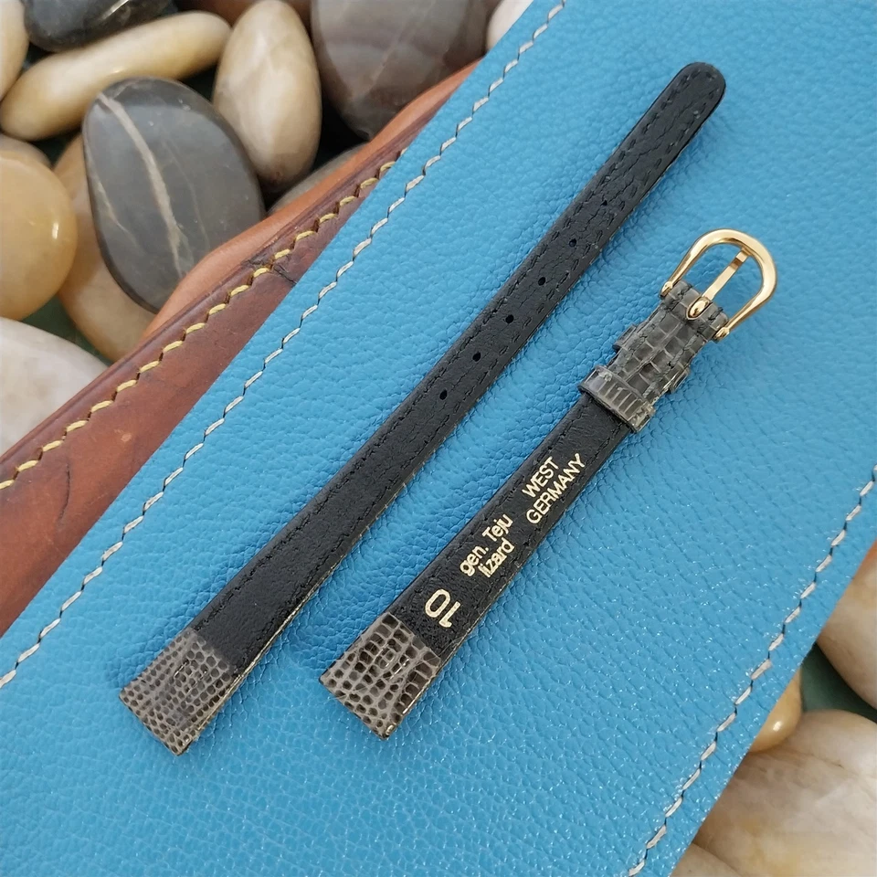 Correa de reloj clásica vintage Speidel 10 mm gris lagarto sin usar Foto 2 de 4