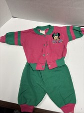 Vintage 90s Mickey's Stuff For Kids Pants Set Size 0-6 M Pink Teal Minnie Mouse