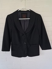 The Limited Size Small Fitted Black Blazer Ruffle Detail On Front 3/4 Sleeve