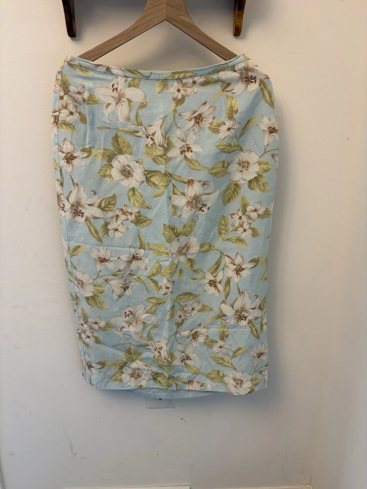 David Brooks Vintage Blue Floral Linen Blend Pencil Skirt Women's Size 10