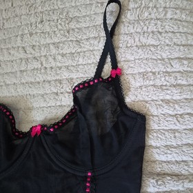 Vintage Ann Summers Black Extra Sheer Peep Corset Lace & Ribbon Trim Size 36DlC