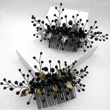 Gothic Style Black Hair Comb with Silver or Gold Leaves, Halloween Theme Hairpin