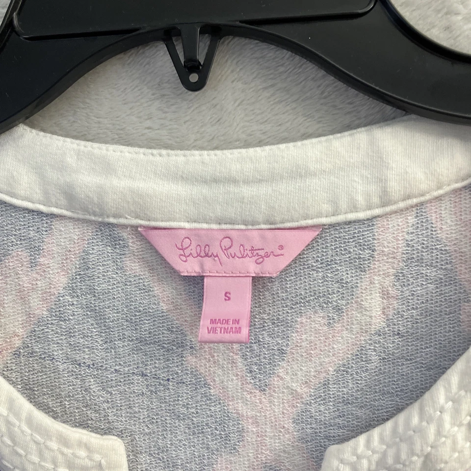 Vestido Mujer Lilly Pulitzer Azul Geométrico Pequeño Mezcla Algodón Manga Larga Cuello en V Foto 3 de 4