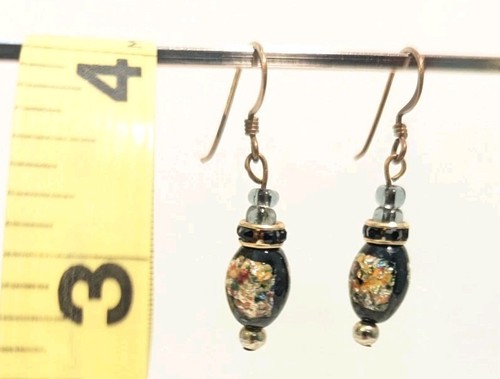 Orecchini neri italiani goccia cloisonne nera vetro scintillante - Foto 2 di 2