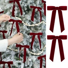 24 Pcs Burgundy Wine Red Velvet Christmas Bows Ornaments - 5 x 7 Inch Luxury ...