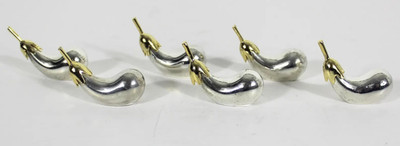 Set of 6 Eggplant Knife Rests Silver & Gold Tone Joie de Vivre in Orig Box