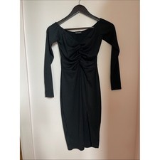 PrettyLittleThing Black Long Sleeve Ruched Midi Dress