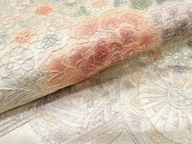 7576881: JAPANESE KIMONO JAPANESE NAGOYA OBI / EMBROIDERY / FLORAL CART