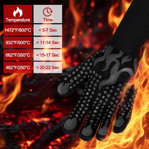 BBQ Gloves, 1472F Heat Resistant Silicone Non-Slip Oven Mitts, Long Kitchen G... - Afbeelding 2 van 8