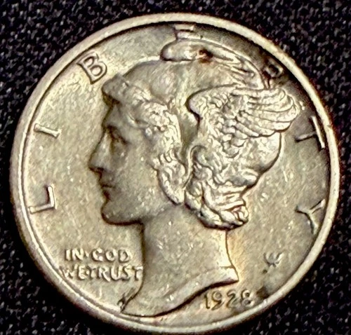 1928 Mercury Dime 10C Silver full hair cull UNC  details
