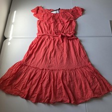Lauren Ralph Lauren Dress Womens 12 Pink Cotton Off Shoulder Ruffle Midi Belted