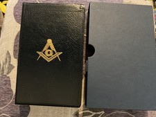 Signed Holy Bible Masonic King James Edition Collins Iona Text Blue Leatheroid