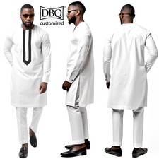 African Men's Formal Clothes Shirt and Pant 2 Piece Suit Traditional Long Sleeve