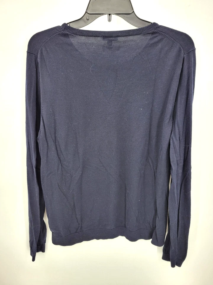 Suéter Talbots Mujer XL Azul Rosa Lentejuelas Corazones Cuello Redondo Pullover Artístico Foto 2 de 4