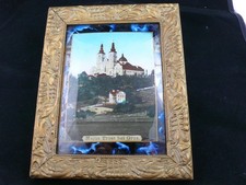 Altes Perlmuttbild MARIA TROST  GRAZ  1900  Andenkenbild Original gewölbtes Glas