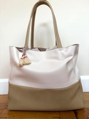 Sondra Roberts Squared Two Tone Leather Bag White & Tan w