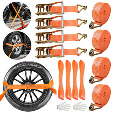 4x HEAVY DUTY RATCHET RECOVERY STRAPS CAR TRAILER TIE DOWN ALLOY WHEEL BELT UK