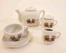 Dollhouse Miniature Childs Tea Set for 1 Teddy Bears Holding Hands 7 Pieces