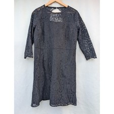 LOFT Dark Romance Lace Dress Womens 12 Black Whimsigoth Sheer Sleeve NWT