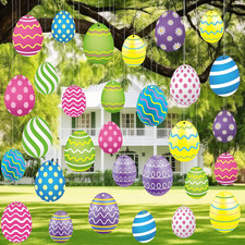 30 Pcs Easter Egg Decorations Outdoor Easter Tree Hanging Yard Signs 2 Size Colo