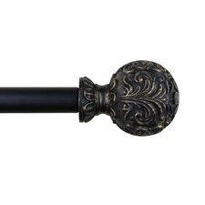 1" Adjustable Single Drapery Curtain Rod With Scroll Ball Finials, 28"-120"