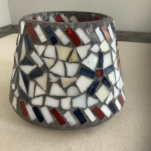 Barattolo candela vetro mosaico interno casa paralume rosso bianco e blu LEGGI! - Foto 2 di 18