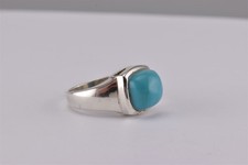 Sterling Silver Squared Bezel Blue Turquoise Tapered Band Ring 925 Sz: 8