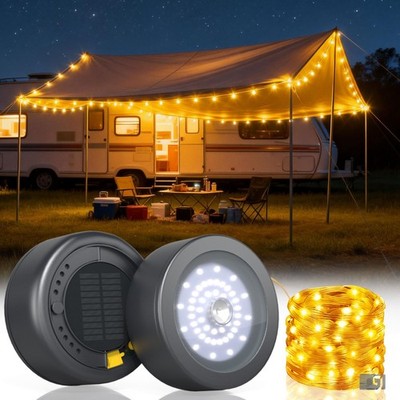 5200 mAh Solar Camping String Lights, 2 Pack Portable Warm White Fairy String Li