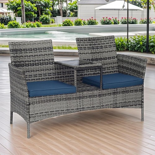Wicker Outdoor Loveseat Modern Rattan 2-Seat Patio Conversation Set with Cush...