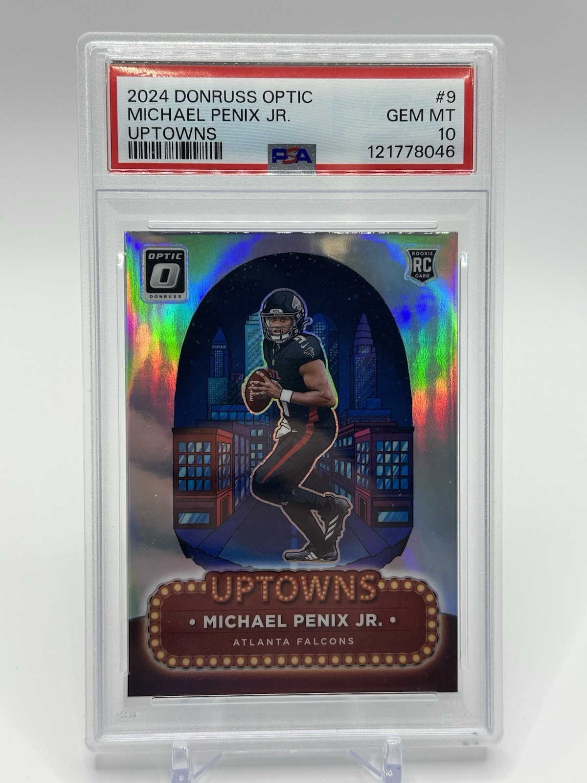 MICHAEL PENIX JR 2024 DONRUSS OPTIC UPTOWNS SP ROOKIE FALCONS RC PSA 10