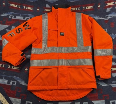 Helly Hansen Work Jacket Mens XS Hi Vis Viz Reflective Workwear Coat Orange WSF